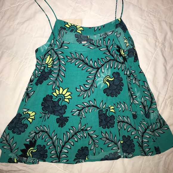 Teal floral printed spaghetti strap tank top - Picture 3 of 4